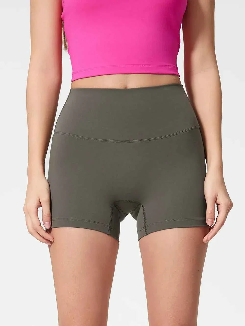 Wide Waistband High Waist Fitted Stretch Active Shorts 4