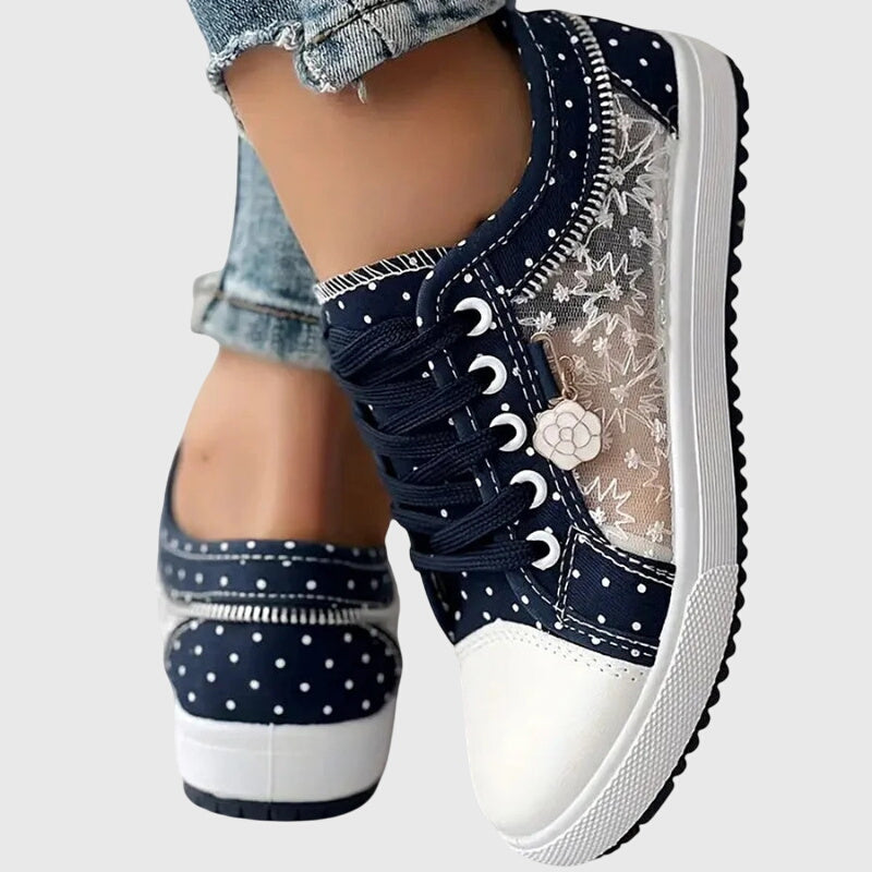 Floral Lace Mesh Lace Up Sneakers