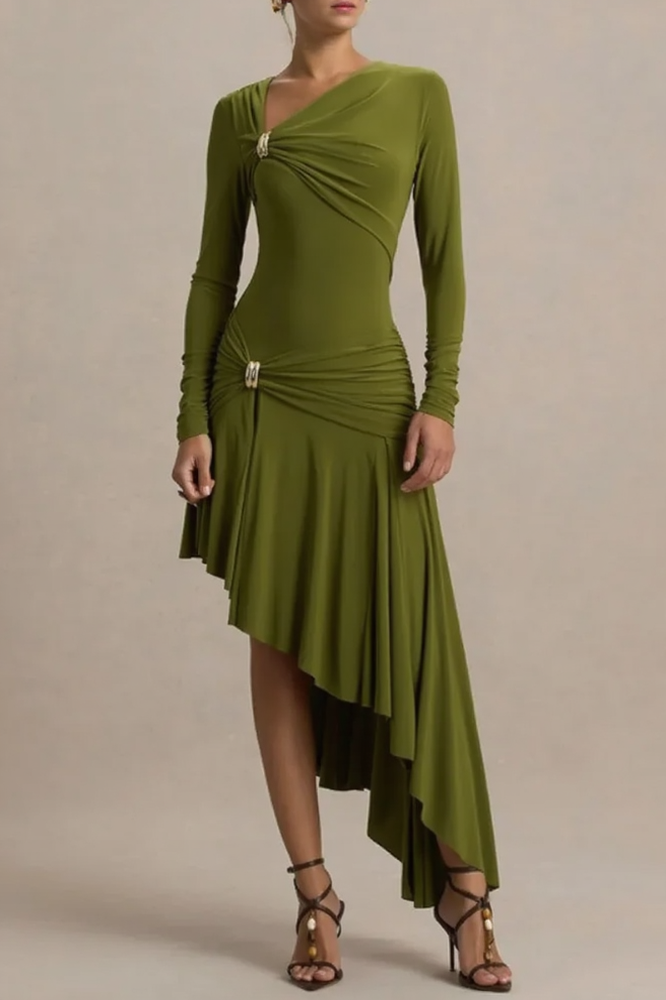 Sexy Ruched Asymmetrical Bodycon Party Dress
