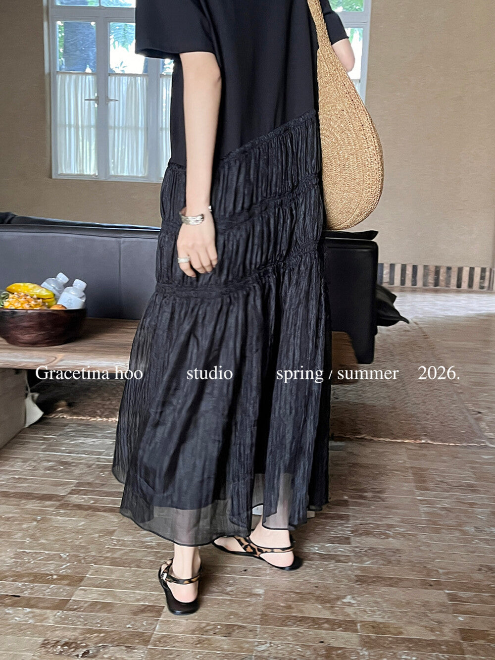 Short Sleeve Tiered Mesh A-Line Maxi Dress 5
