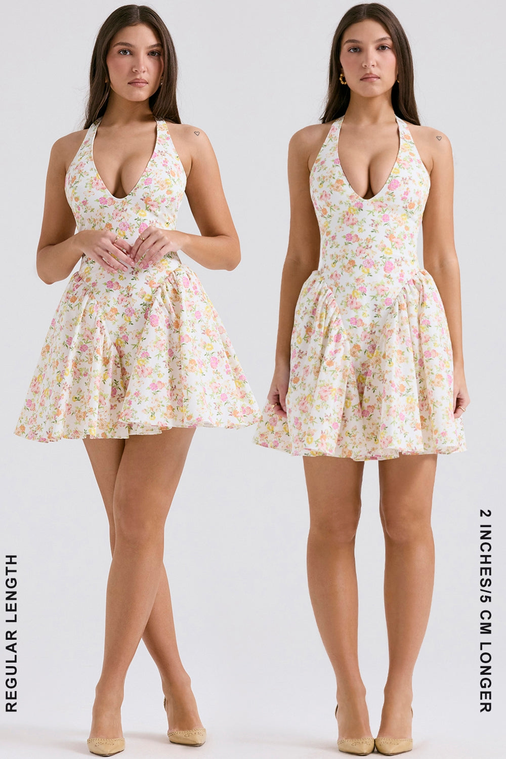 Floral Print Halter Plunge Drop Waist Flared Mini Dress 11