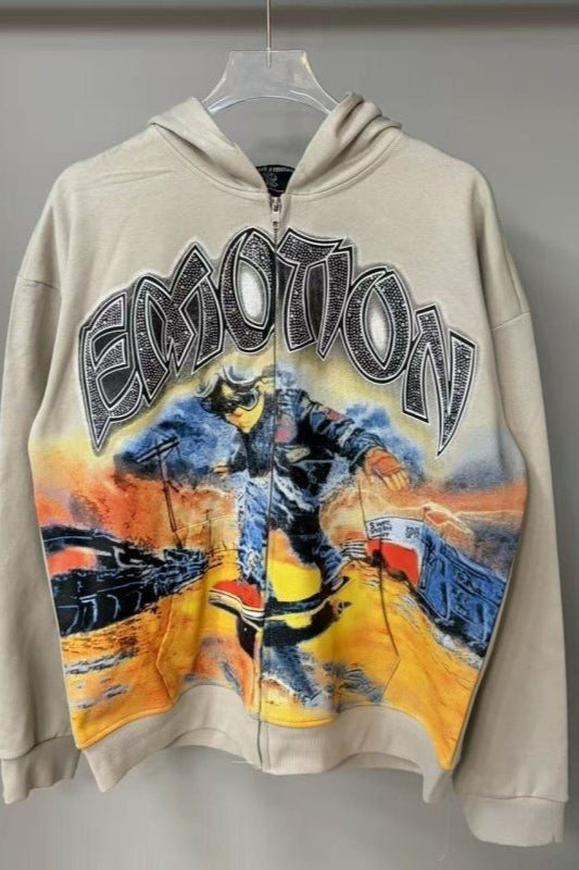 Graffiti Print Rhinestone Logo Hoodie