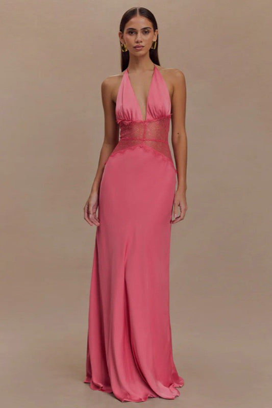 Deep V-Neck Halter Neck Backless Midi Dress