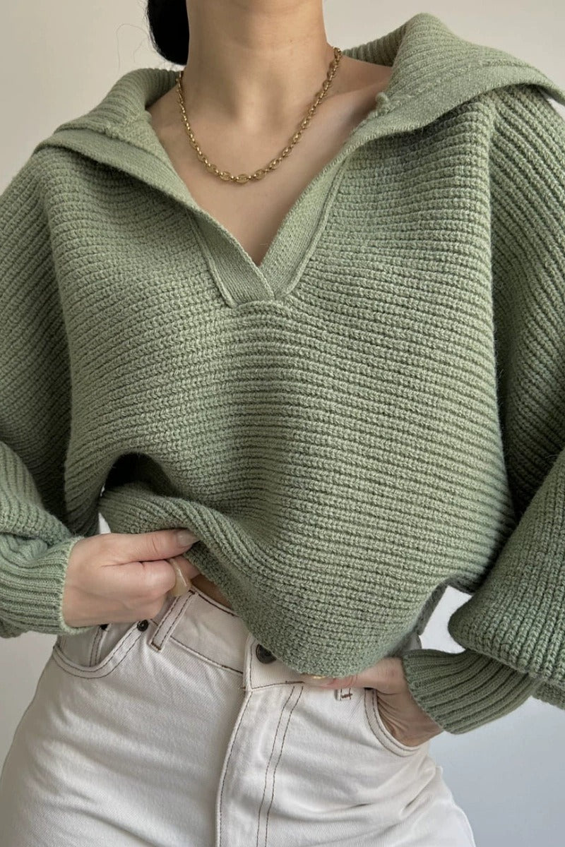 Long Sleeve Collar Knit Sweater