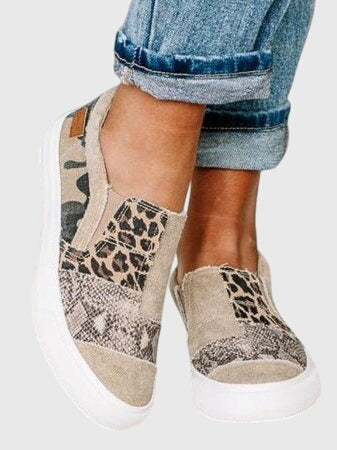 Round Toe Mixed Print Slip On Platform Sneakers