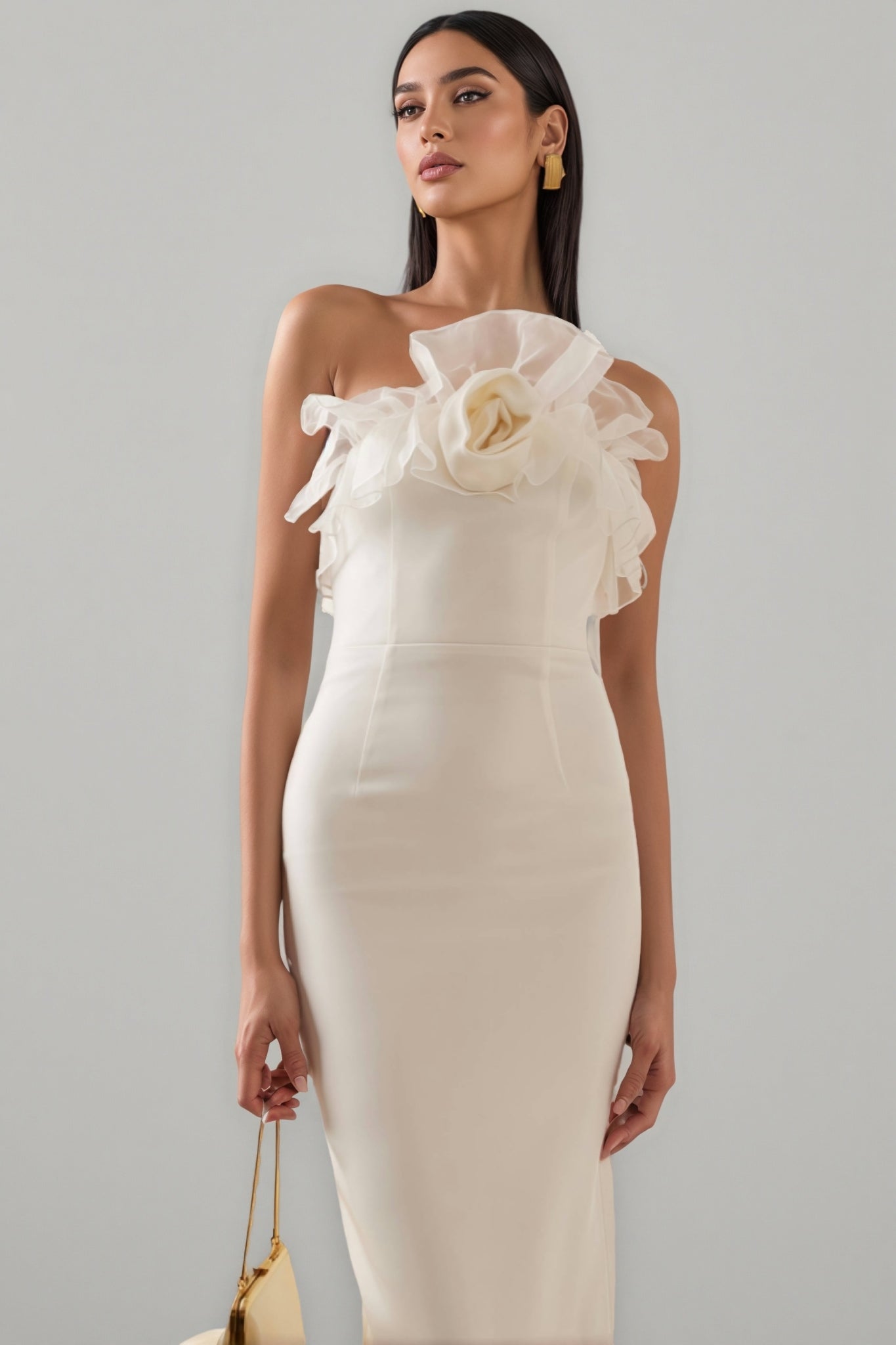 Zaretp White Ruffled Silk Midi Dress - View 2
