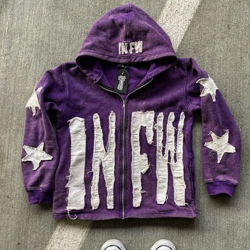 Vintage Patchwork Graphic Print Hoodie