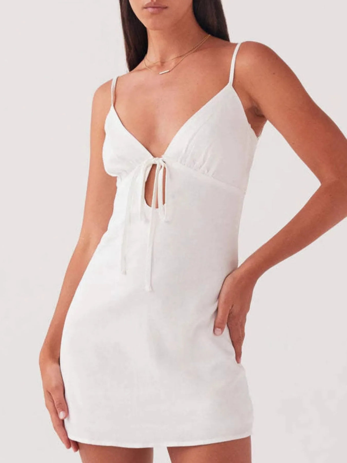 Novelty Print Tie Front Keyhole V-Neck Cami Mini Dress 4