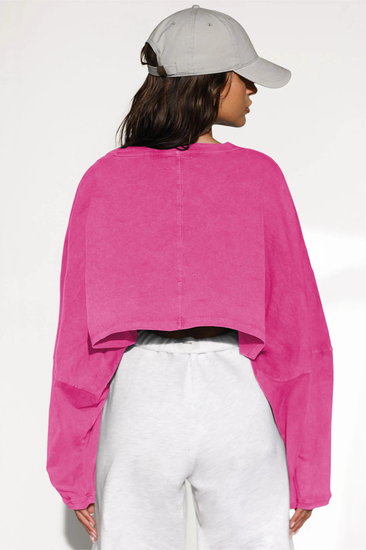 Cropped Crew Neck Knit Long Sleeve Crop Top