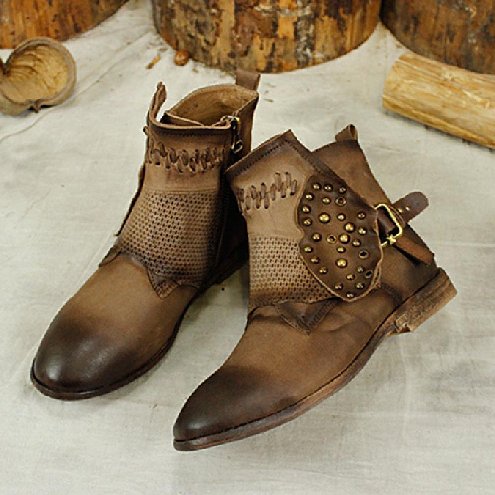 Women Booties Sheepskin Leather Short Ankle Boots For Women Low Heel Brown