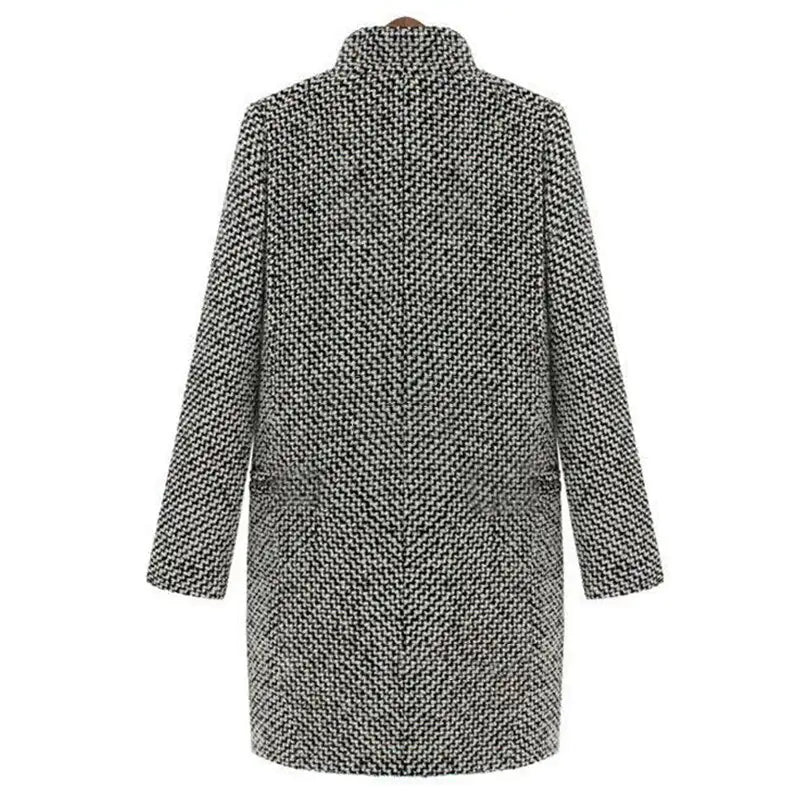 Tweed Look Lapel Single Breasted Longline Coat