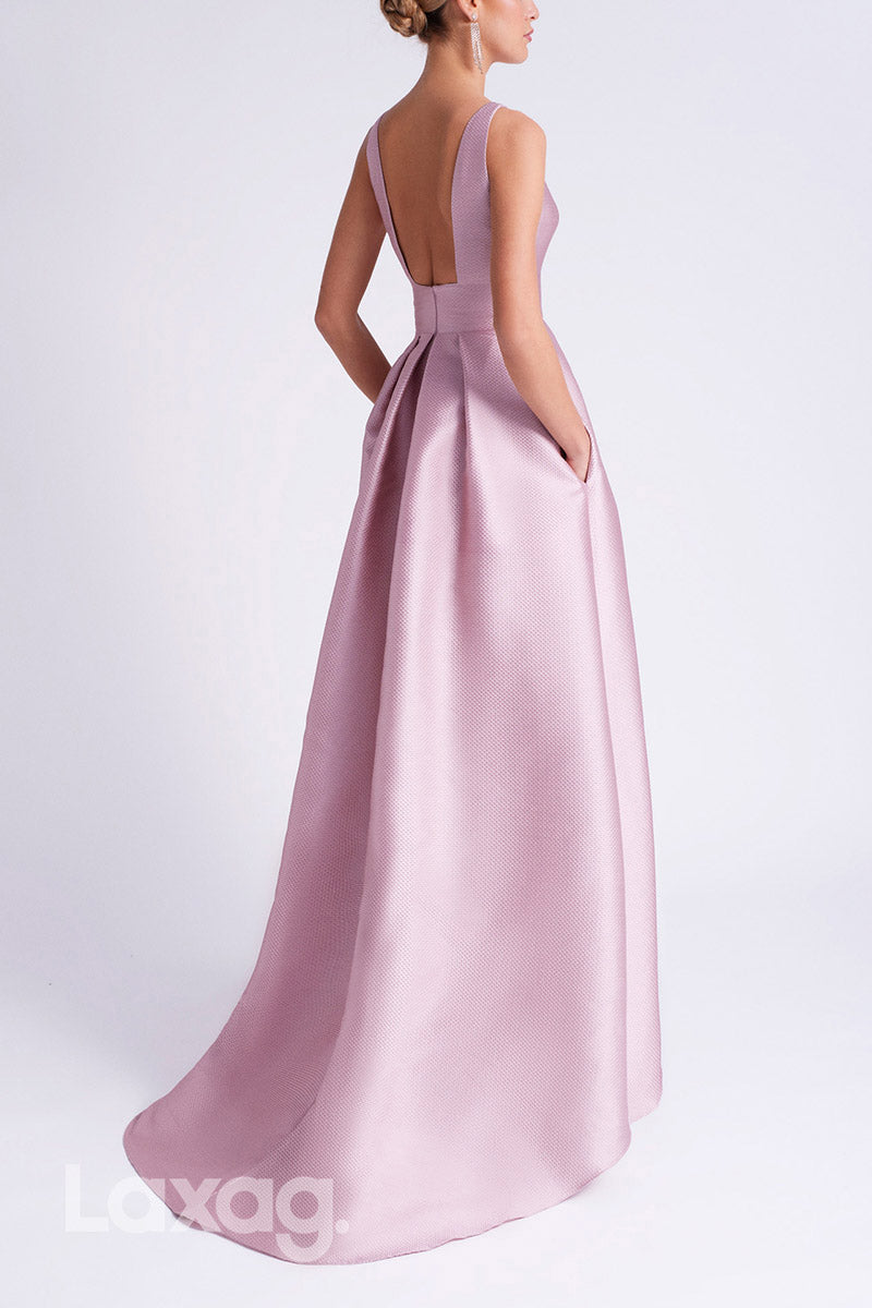 22878 - A-Line Round High-Low Open Back Cocktail Party Formal Evening Dress