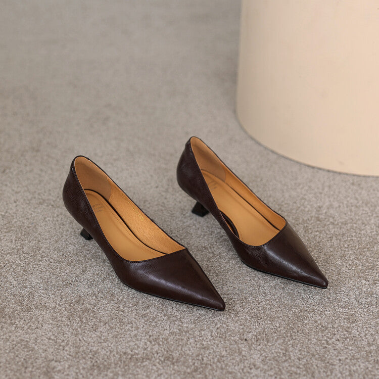Pointed Toe Slip On Kitten Heel Pumps