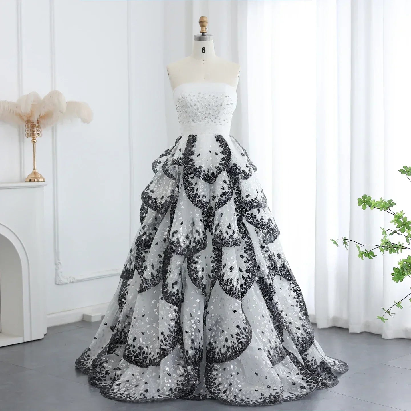 Tulle One Shoulder Tiered A-Line Midi Dress