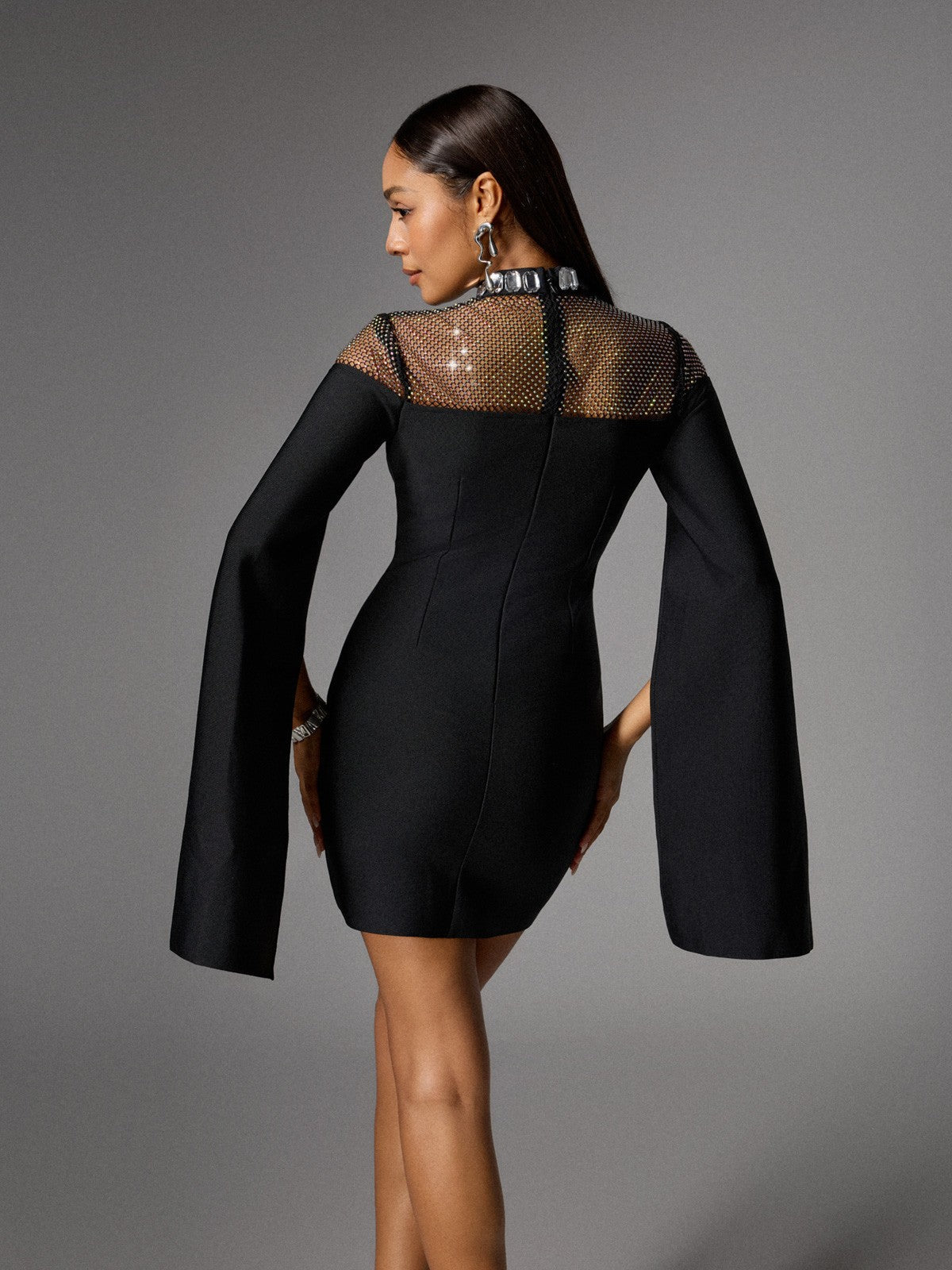 Rhinestone Bandage Split Mini Dress - View 6
