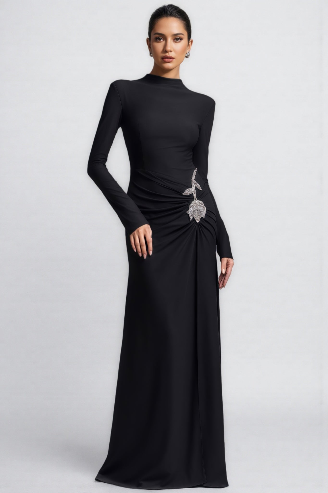 Dulio Black Rhinestone Floral Maxi Dress - View 3