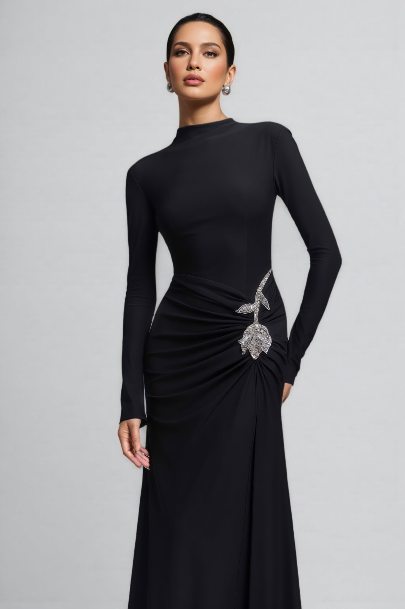 Dulio Black Rhinestone Floral Maxi Dress - View 5