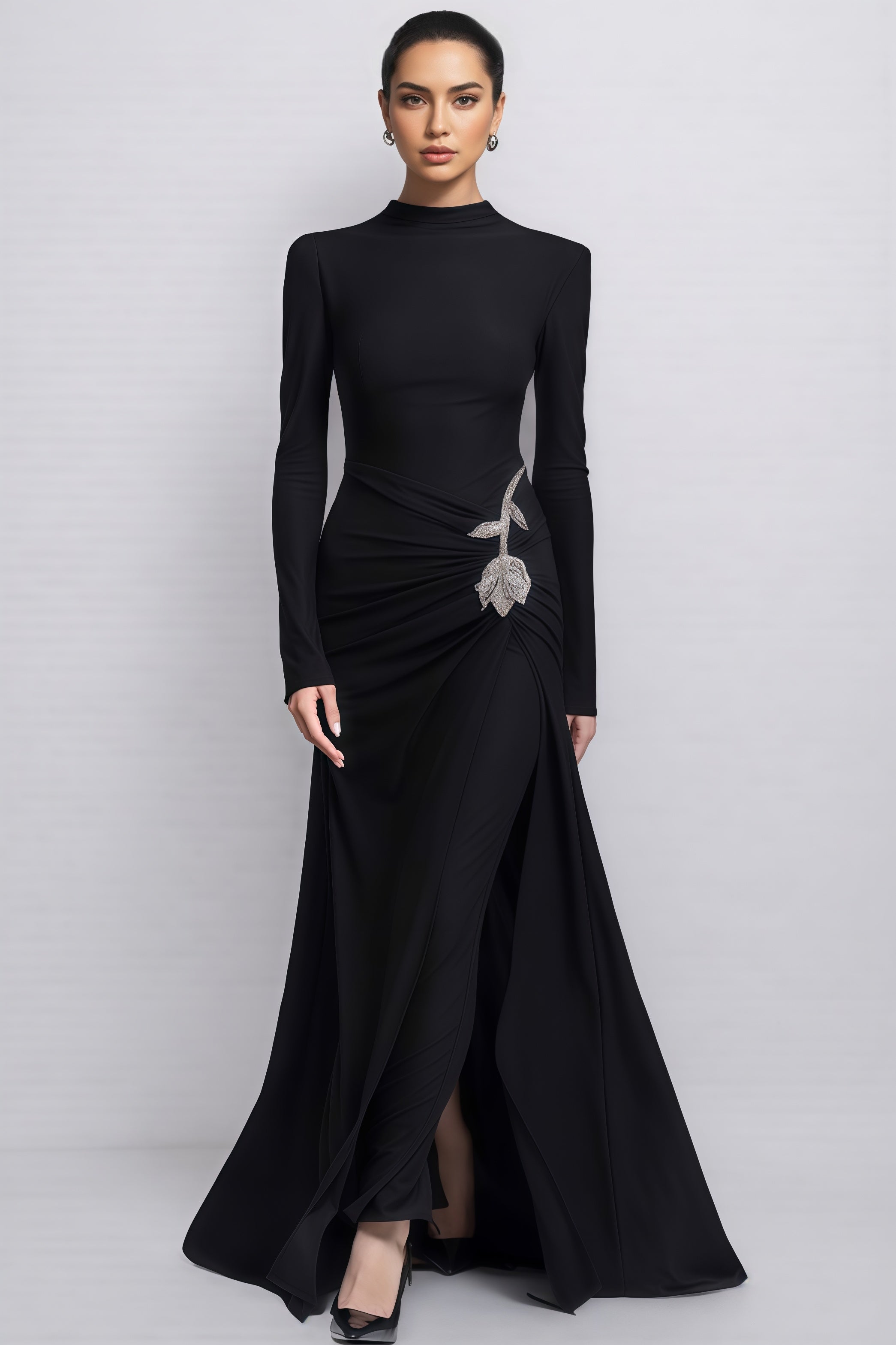 Dulio Black Rhinestone Floral Maxi Dress - View 2