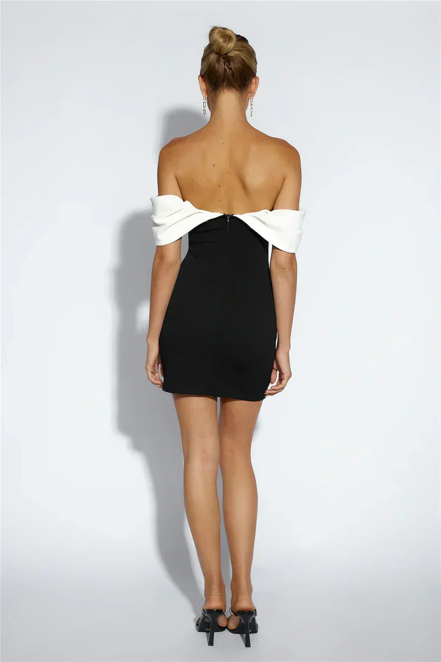 Contrast Fold Over Off Shoulder Bodycon Mini Dress 8