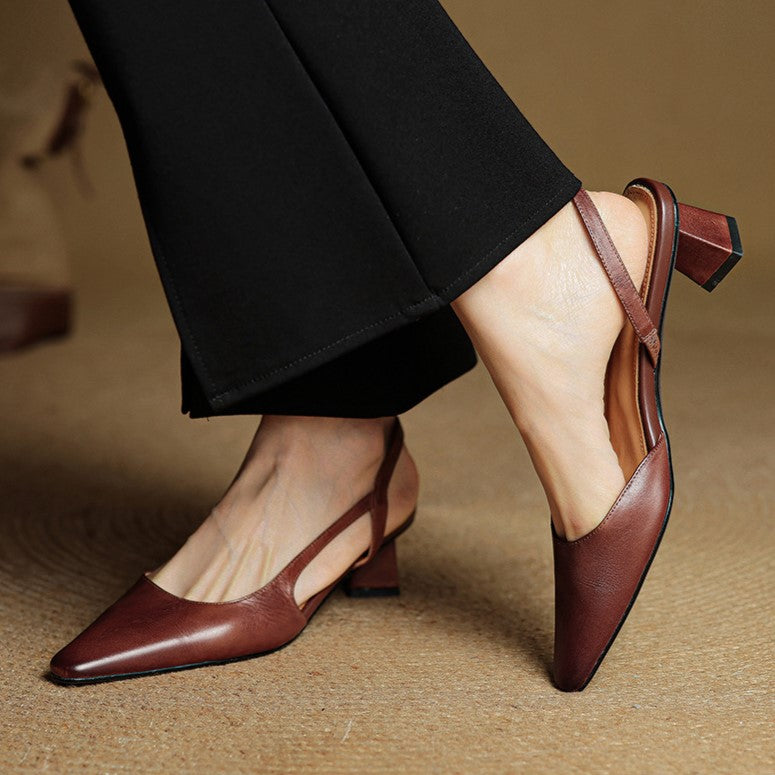 Pointed Toe Slingback Block Heel Pumps