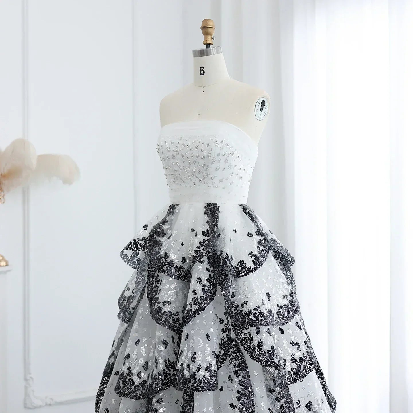Tulle One Shoulder Tiered A-Line Midi Dress
