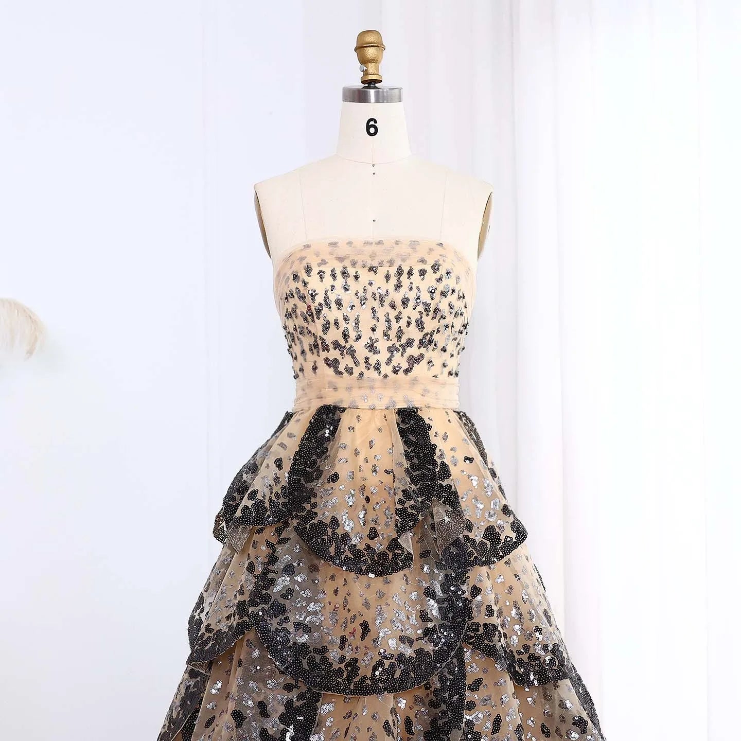 Tulle One Shoulder Tiered A-Line Midi Dress