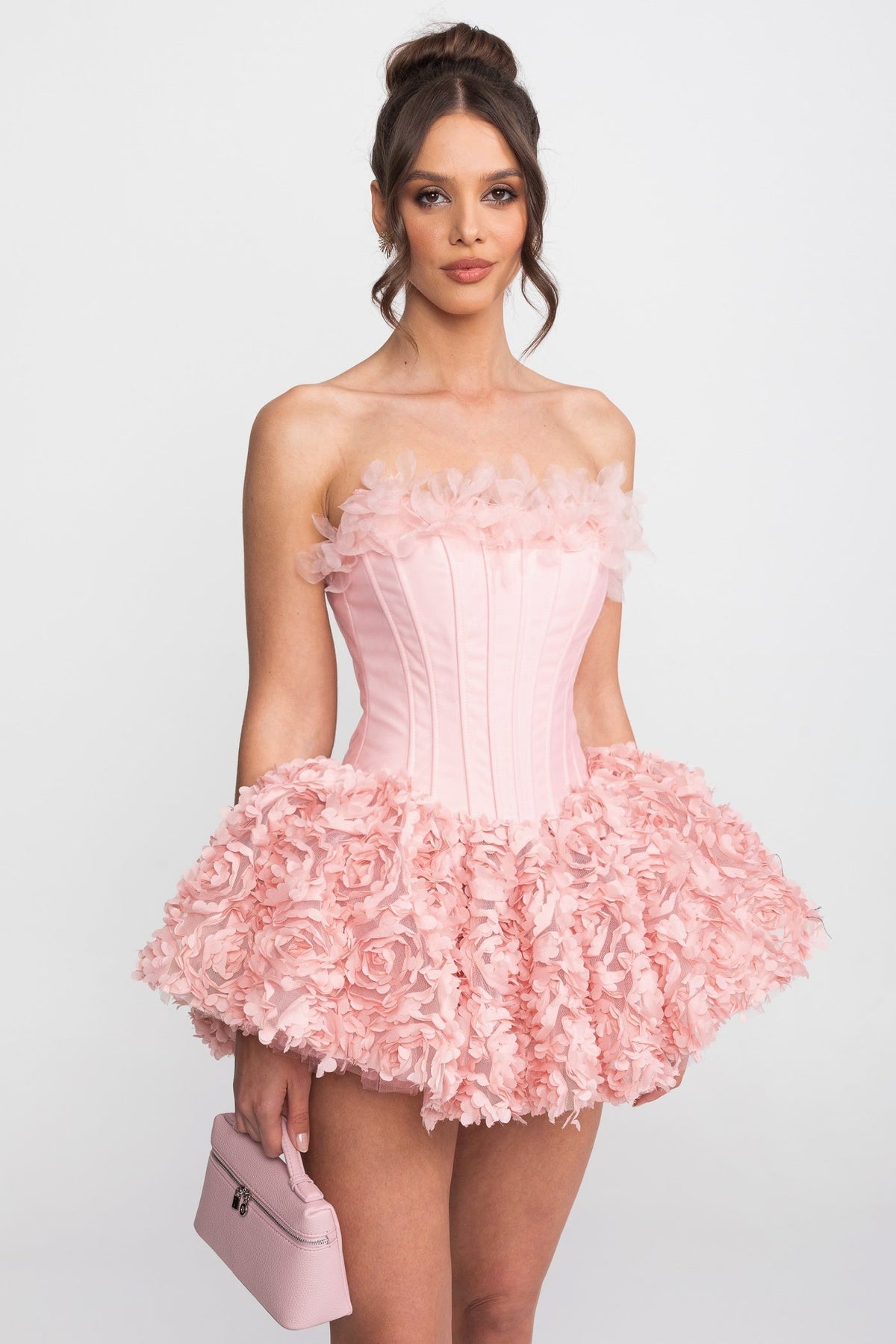 Strapless Corset Bodice 3D Floral Applique Skirt Mini Dress 2