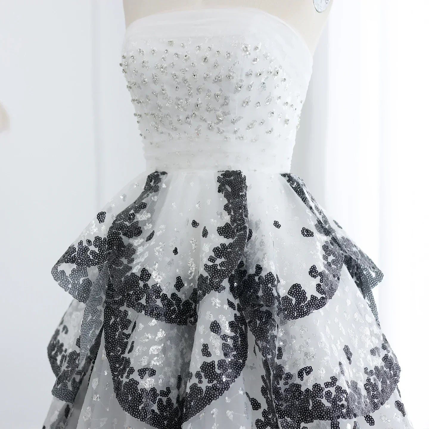 Tulle One Shoulder Tiered A-Line Midi Dress