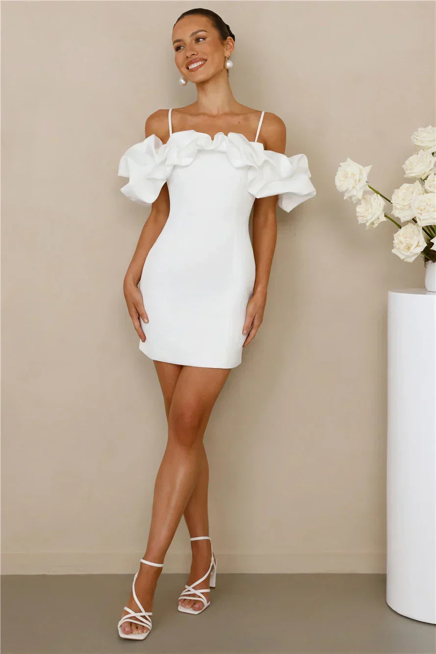 Off Shoulder Ruffle Sleeve Spaghetti Strap Bodycon Mini Dress