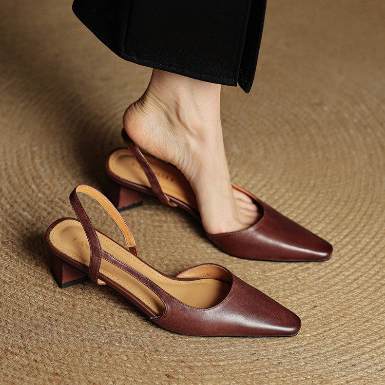 Pointed Toe Slingback Block Heel Pumps