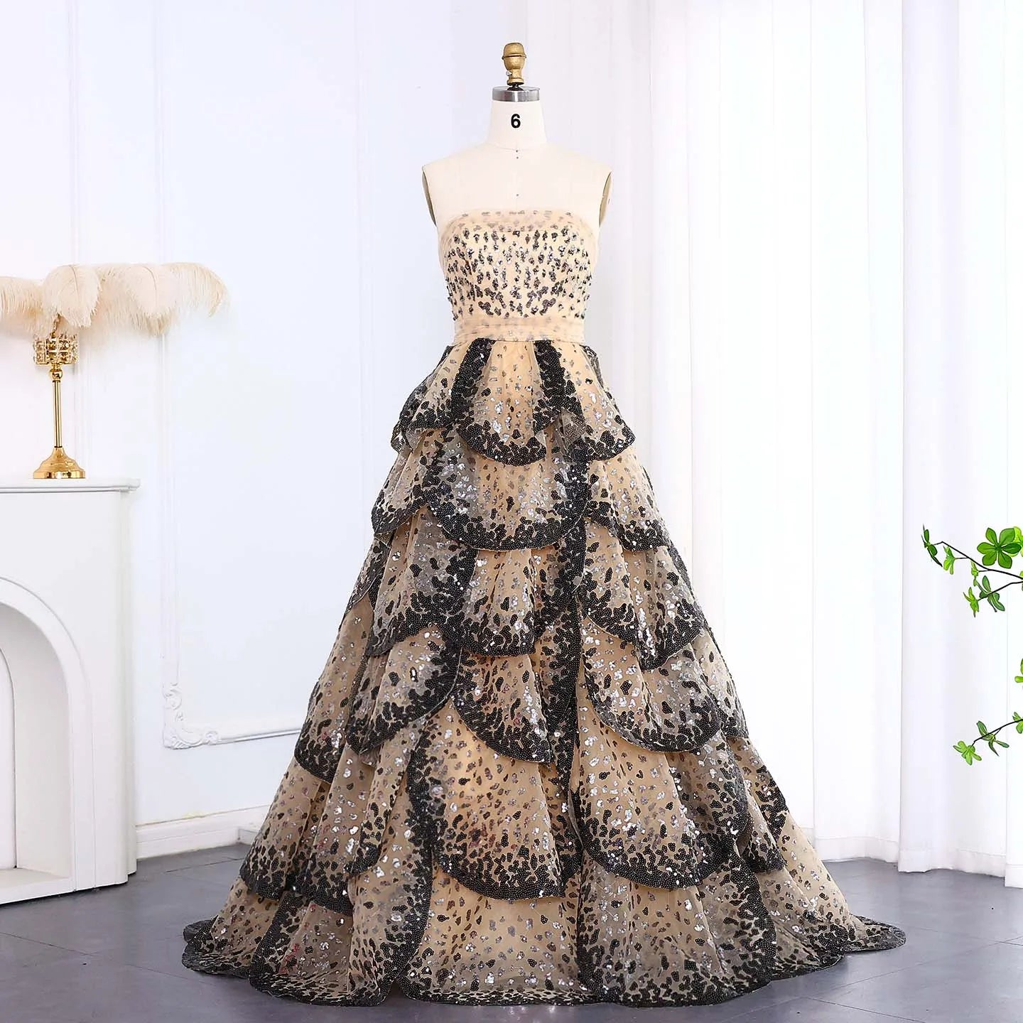 Tulle One Shoulder Tiered A-Line Midi Dress