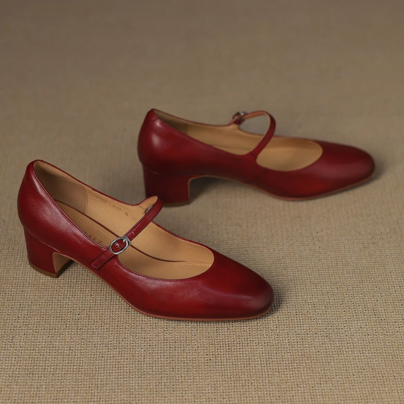Square Toe Buckle Strap Block Heel Mary Jane Pumps