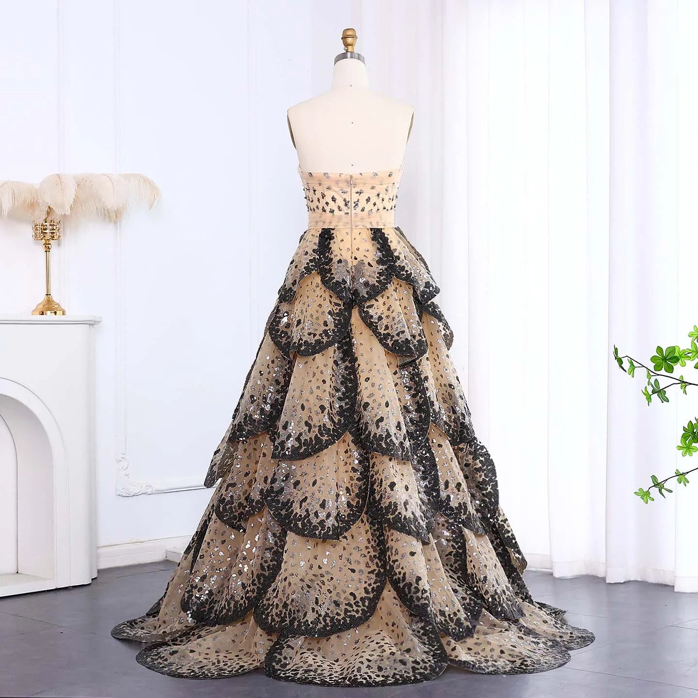Tulle One Shoulder Tiered A-Line Midi Dress