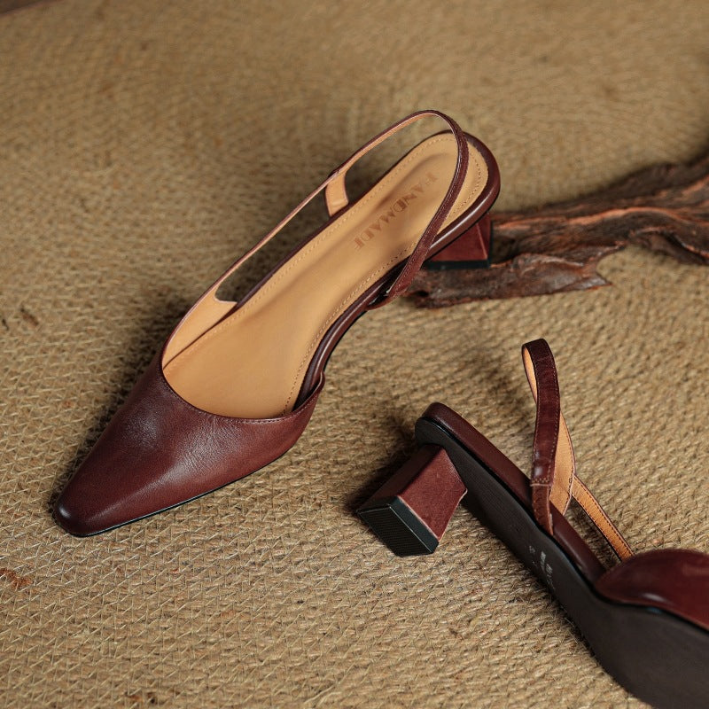 Pointed Toe Slingback Block Heel Pumps
