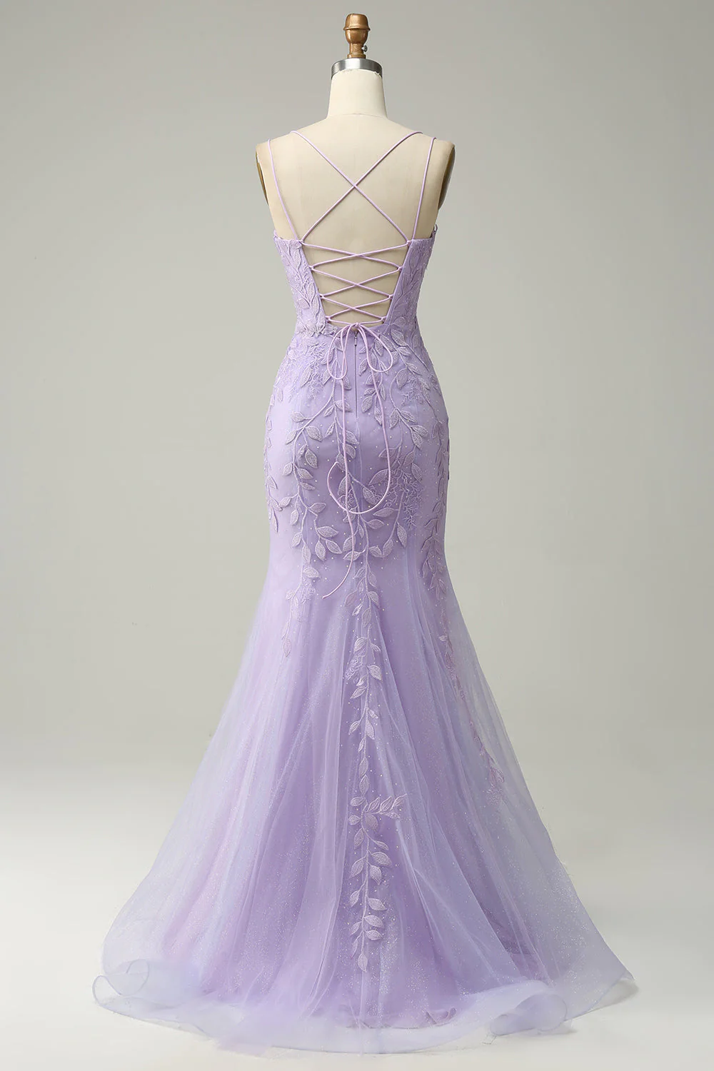Purple Spaghetti Straps Mermaid Long Prom Dress With Appliques cc1257
