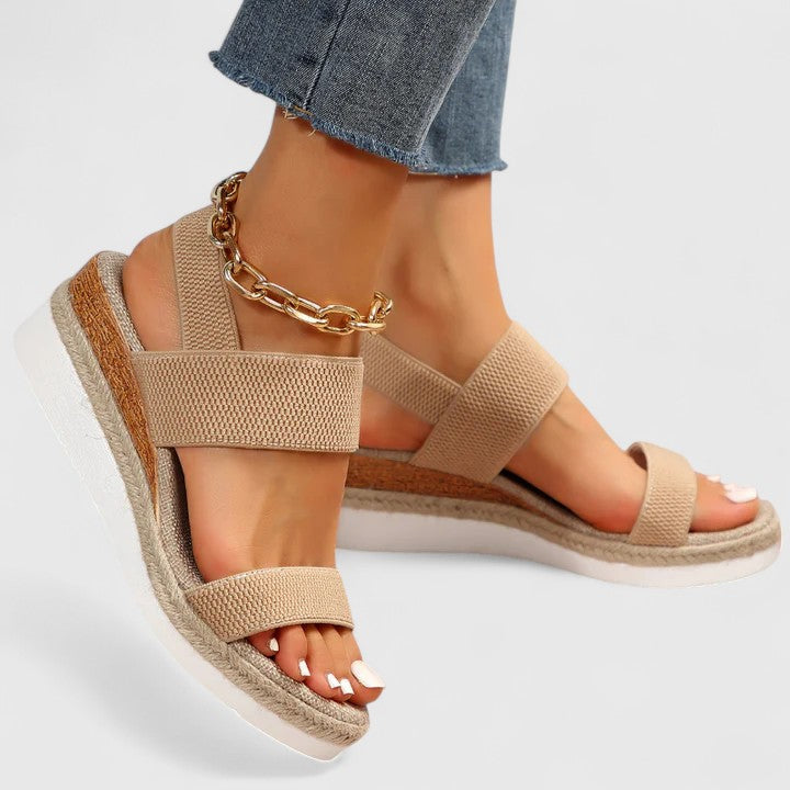 Open Toe Elastic Ankle Strap Espadrille Wedge Sandals 4