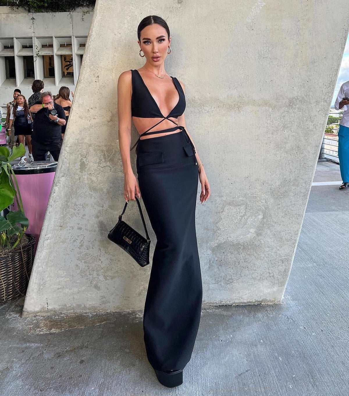 Deep V-Neck Wrap Tie Crop Top and Maxi Skirt Two Piece Set 6