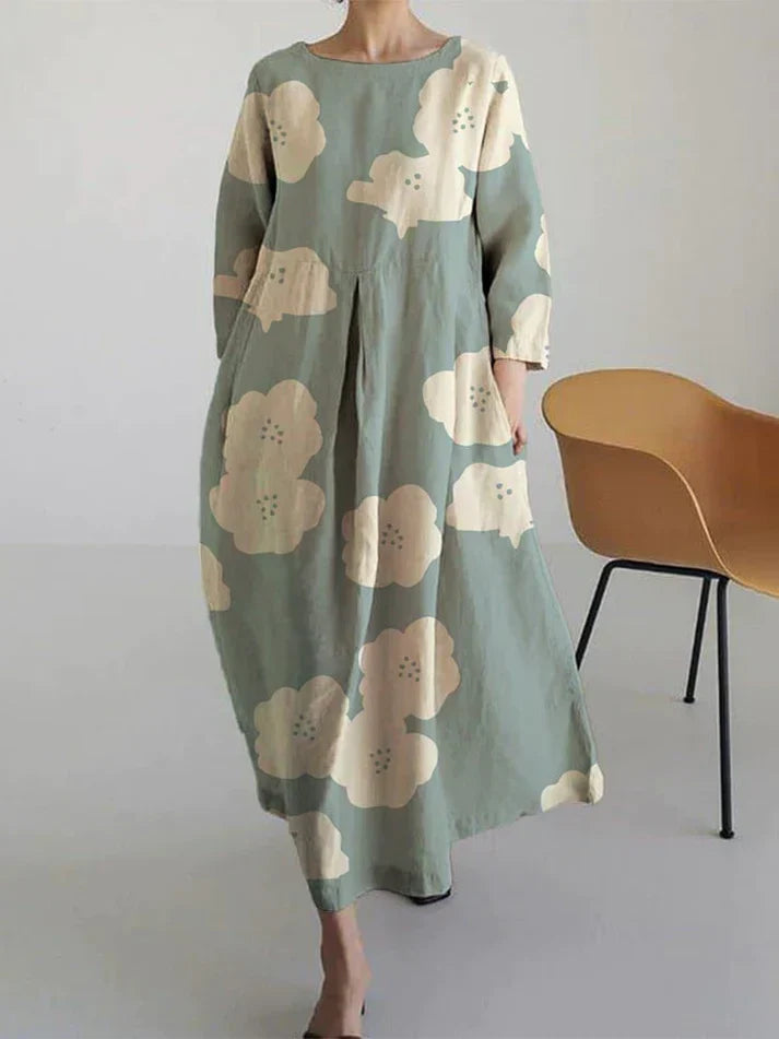 Fortunata Chic Loose Round Neck Dress Elevated Occasion Wear