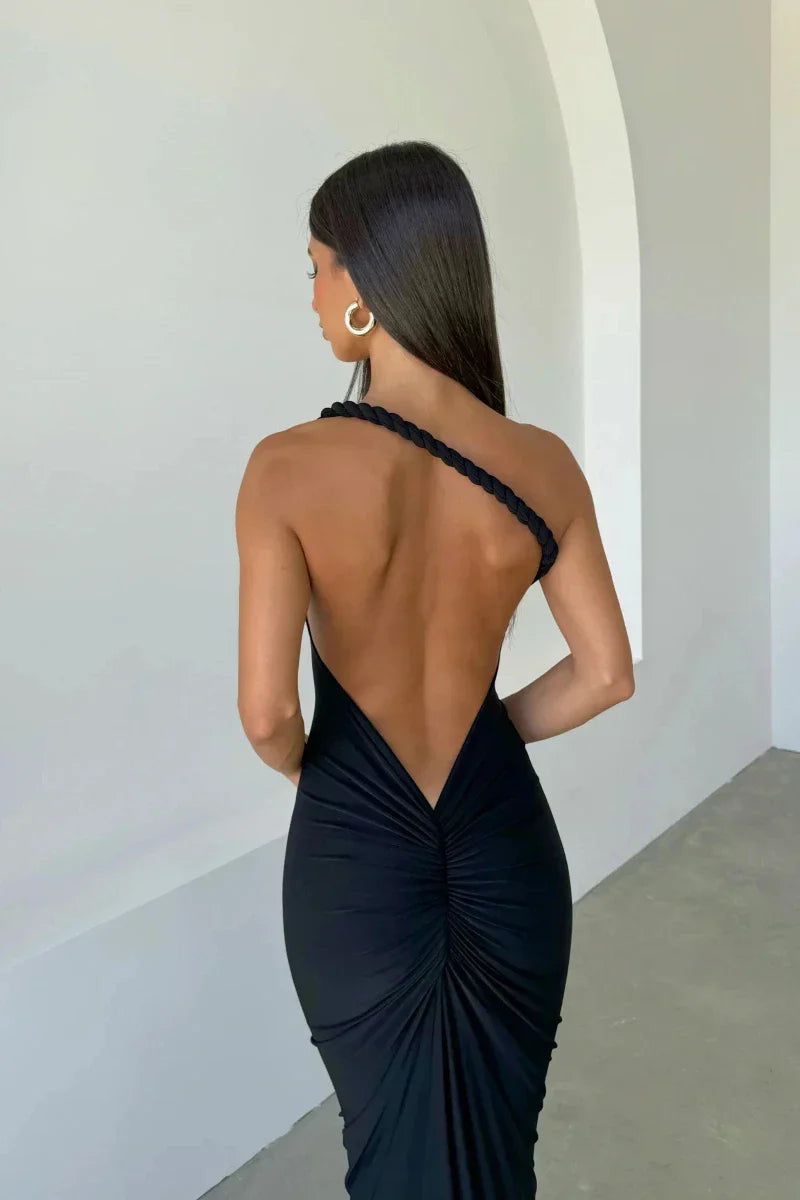Off Shoulder Fold Over Sleeve Knit Bodycon Floor Length Gown