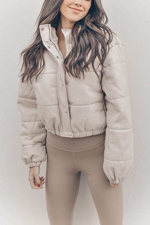 Faux Leather Puffer Jacket