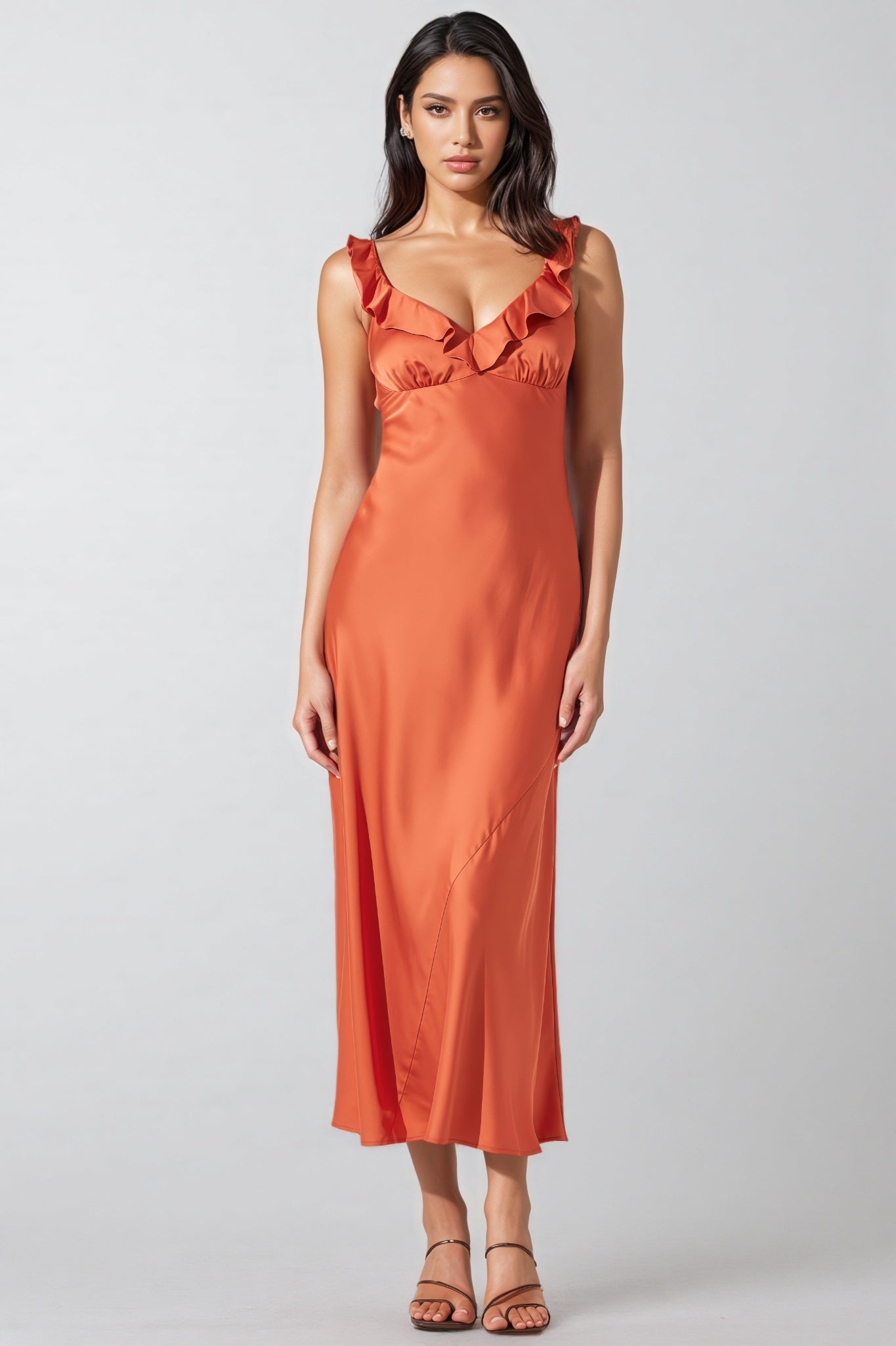 Thornet Satin Ruffle Midi Dress - View 2
