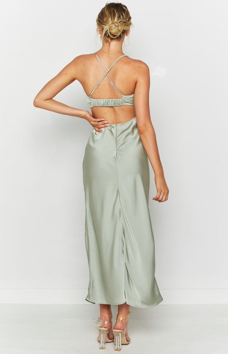 Satin Cowl Neck Side Cut Out Strappy Back Maxi Dress 4