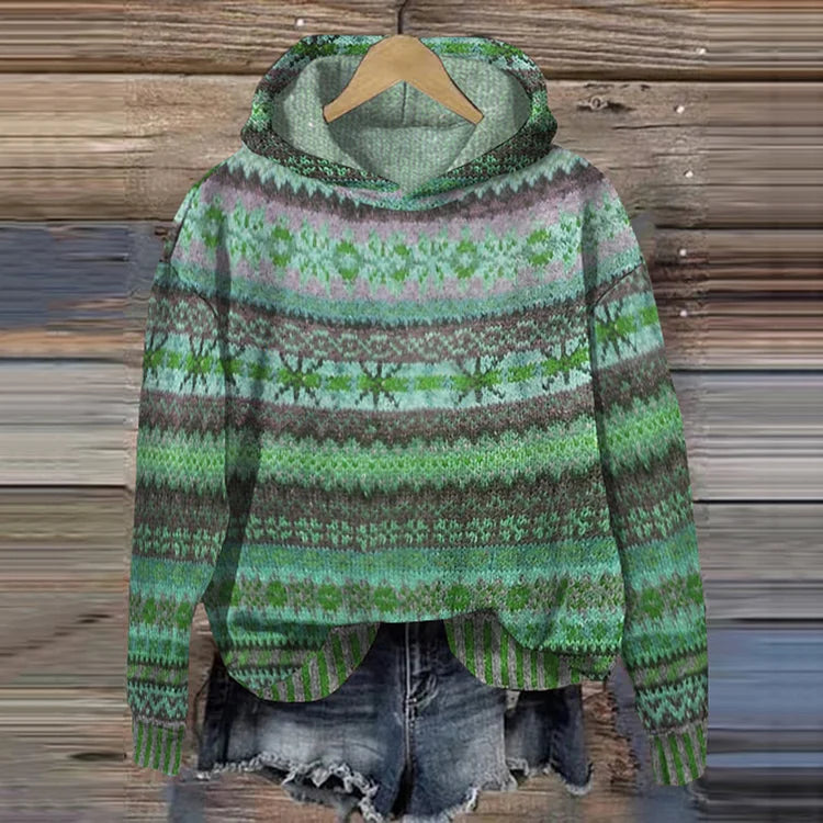 Fair Isle Hooded Long Sleeve Knit Sweater