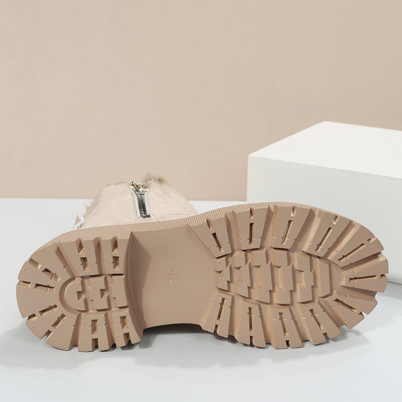 Round Toe Fleece Lined Lug Sole Ankle Boots