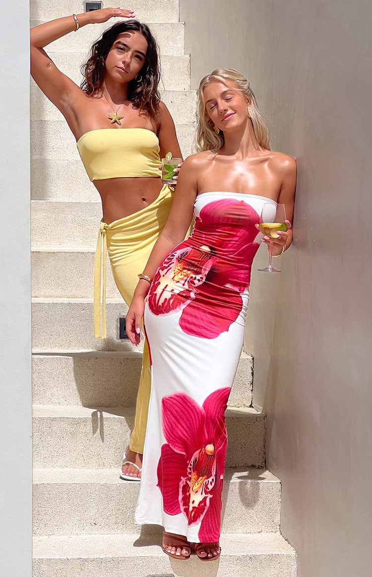 Orchid Print Strapless Bodycon Maxi Dress 3