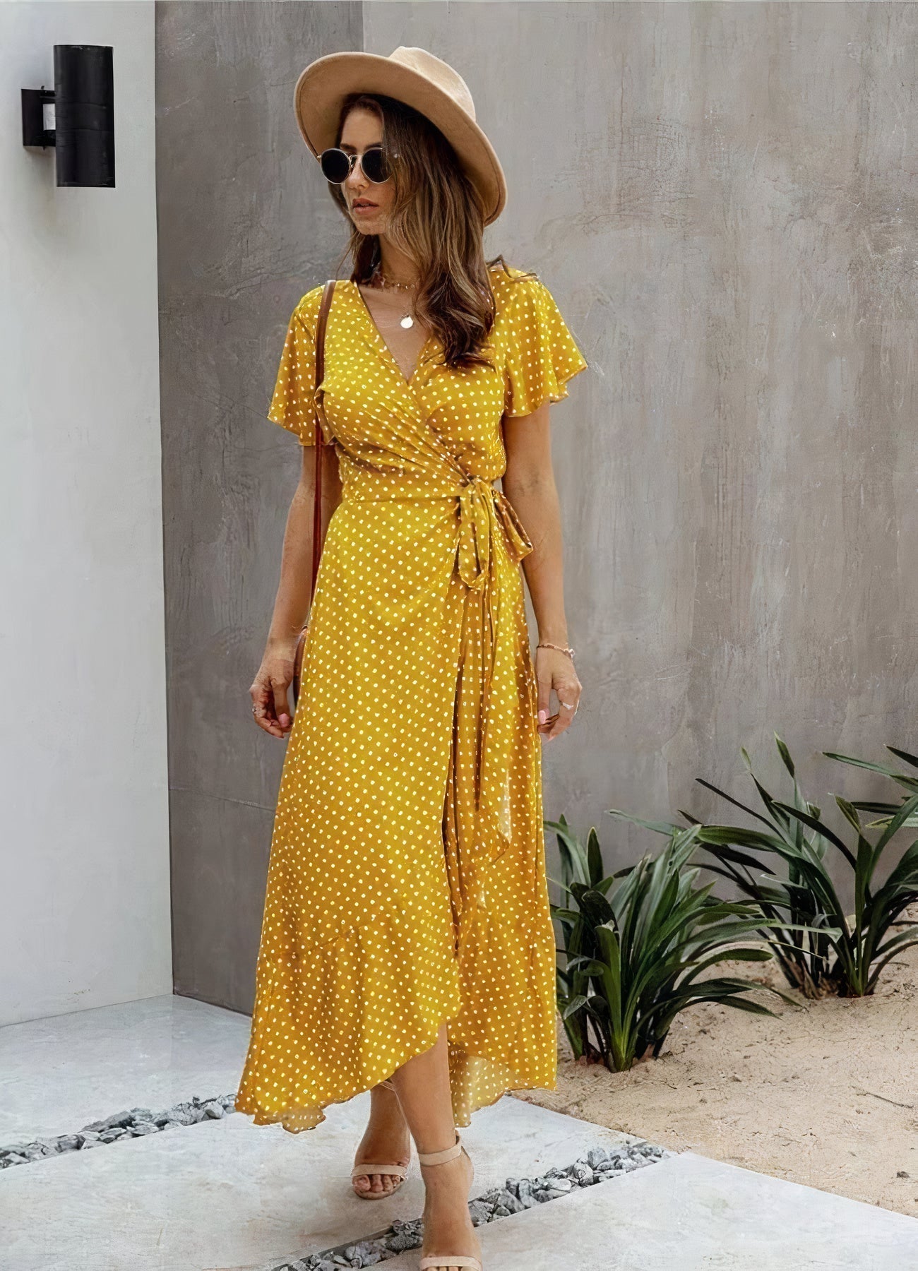 Timeless Victoria Yellow Midi Dress with Polka Dots Designer Edit