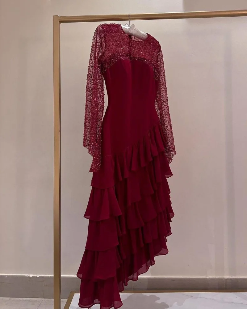 Beautiful Sequins Chiffon Prom Dress Layered Long Party Gown cc2007