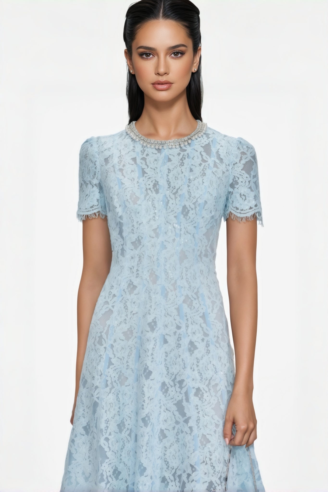 Chantal Blue Lace Embellished Midi Dress - View 4