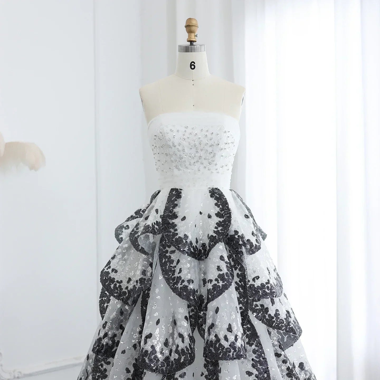 Tulle One Shoulder Tiered A-Line Midi Dress