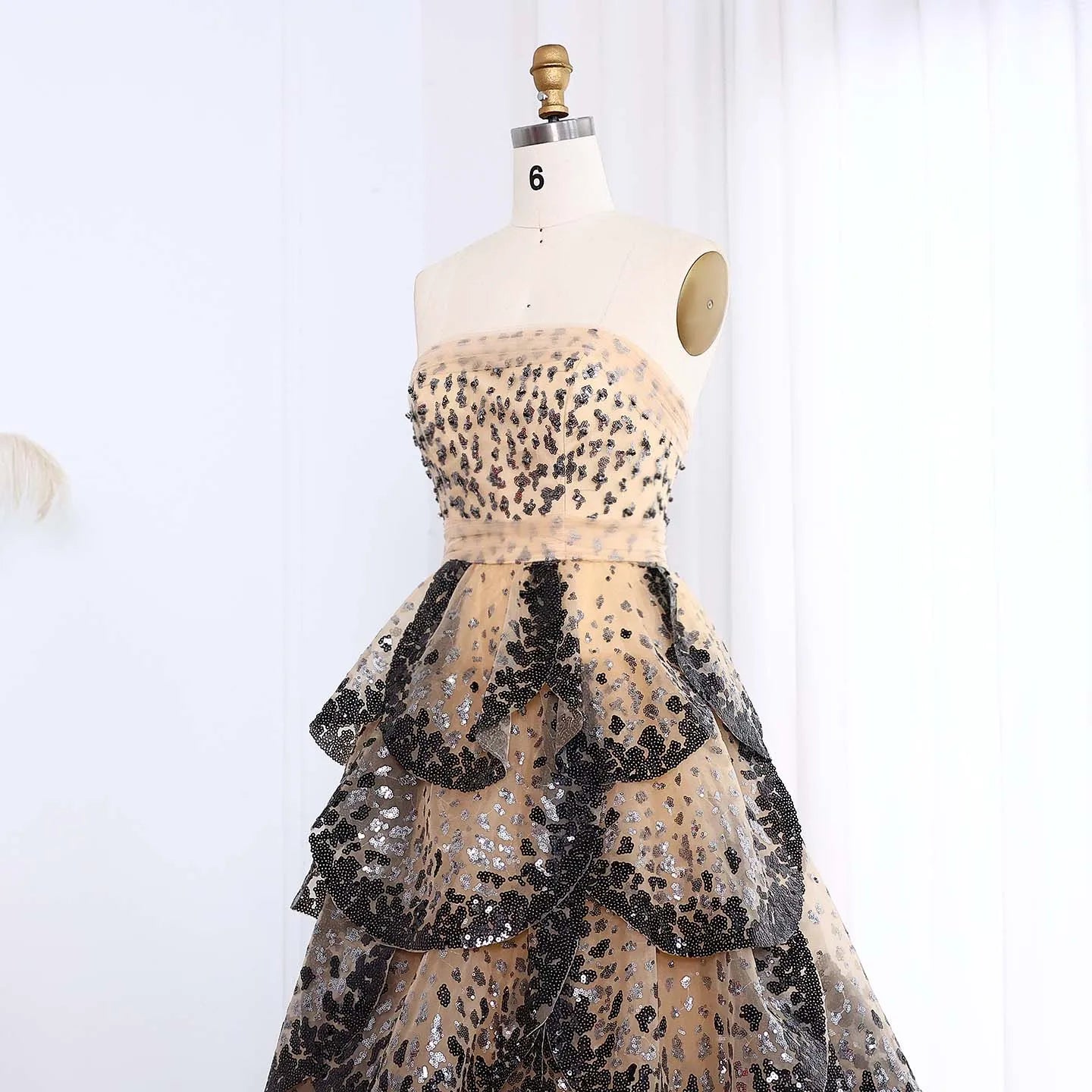 Tulle One Shoulder Tiered A-Line Midi Dress